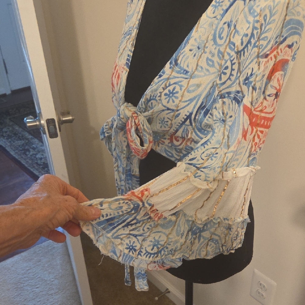 Source Unknown Blue and Red Patterned Poncho - Picture 3 of 3